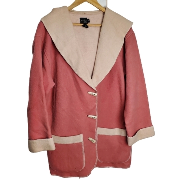 Boutique Europa Wool Blend Pink Warm Winter Hooded Jacket Coat Size Medium - Picture 1 of 9